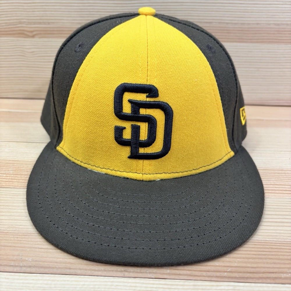 New Era 59FIFTY San Diego Padres MLB Brown/Yellow Fitted Cap Hat 7 1/8 Made USA